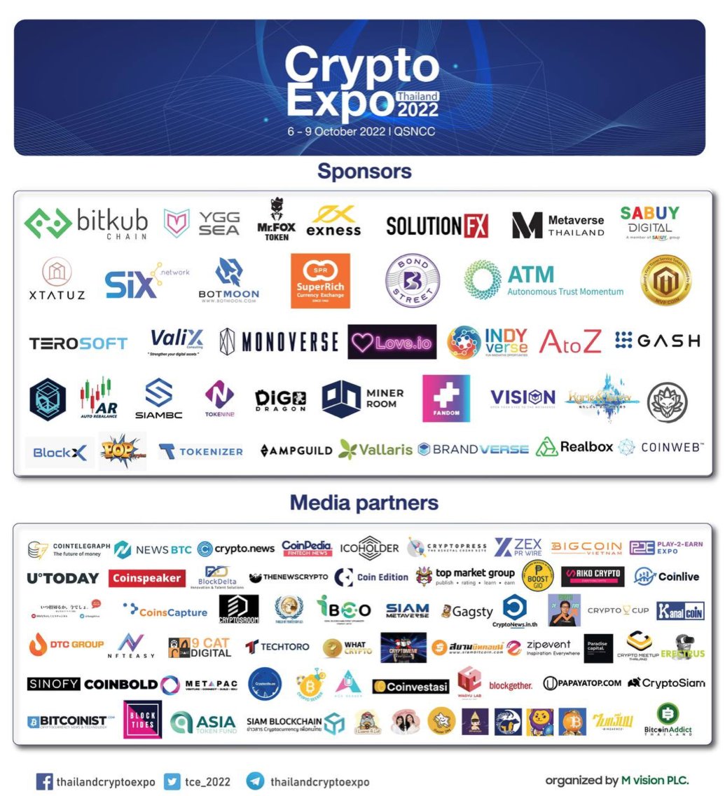 We are joining this event in Bangkok on Oct 6-9, 2022.
Anyone who will be joining and want to have a business discussion, dm me.
thailandcryptoexpo.com/register/
thailandcryptoexpo.com
facebook.com/thailandcrypto…