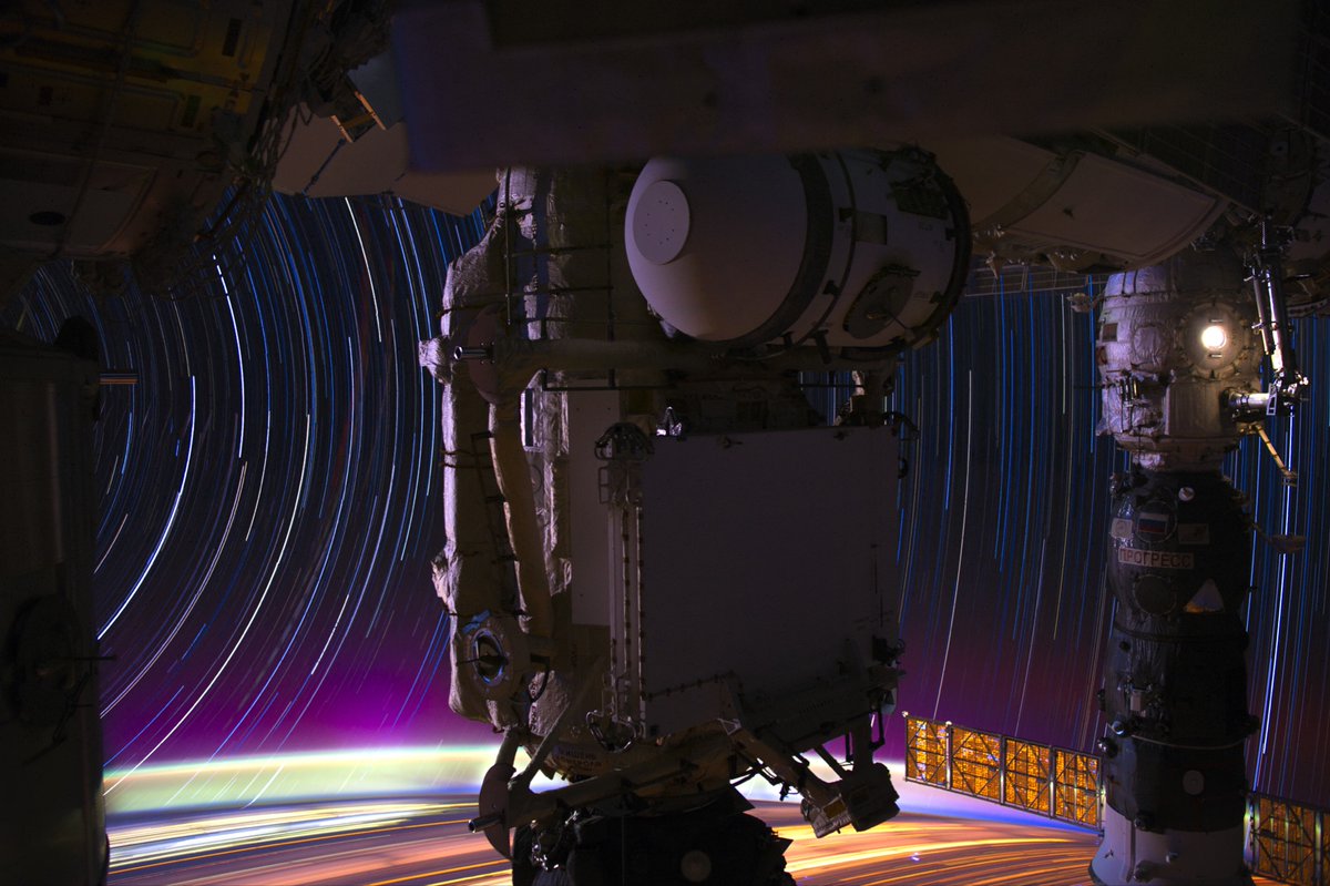 Star trail photograph from my previous mission to the <a href="/iss/">ishaan</a>. This is a 28 minute time exposure composed of individual 30 second shots taken during orbital night. I call it "Purple Haze."

#astrophotography can bring out the color in the  universe like little else!