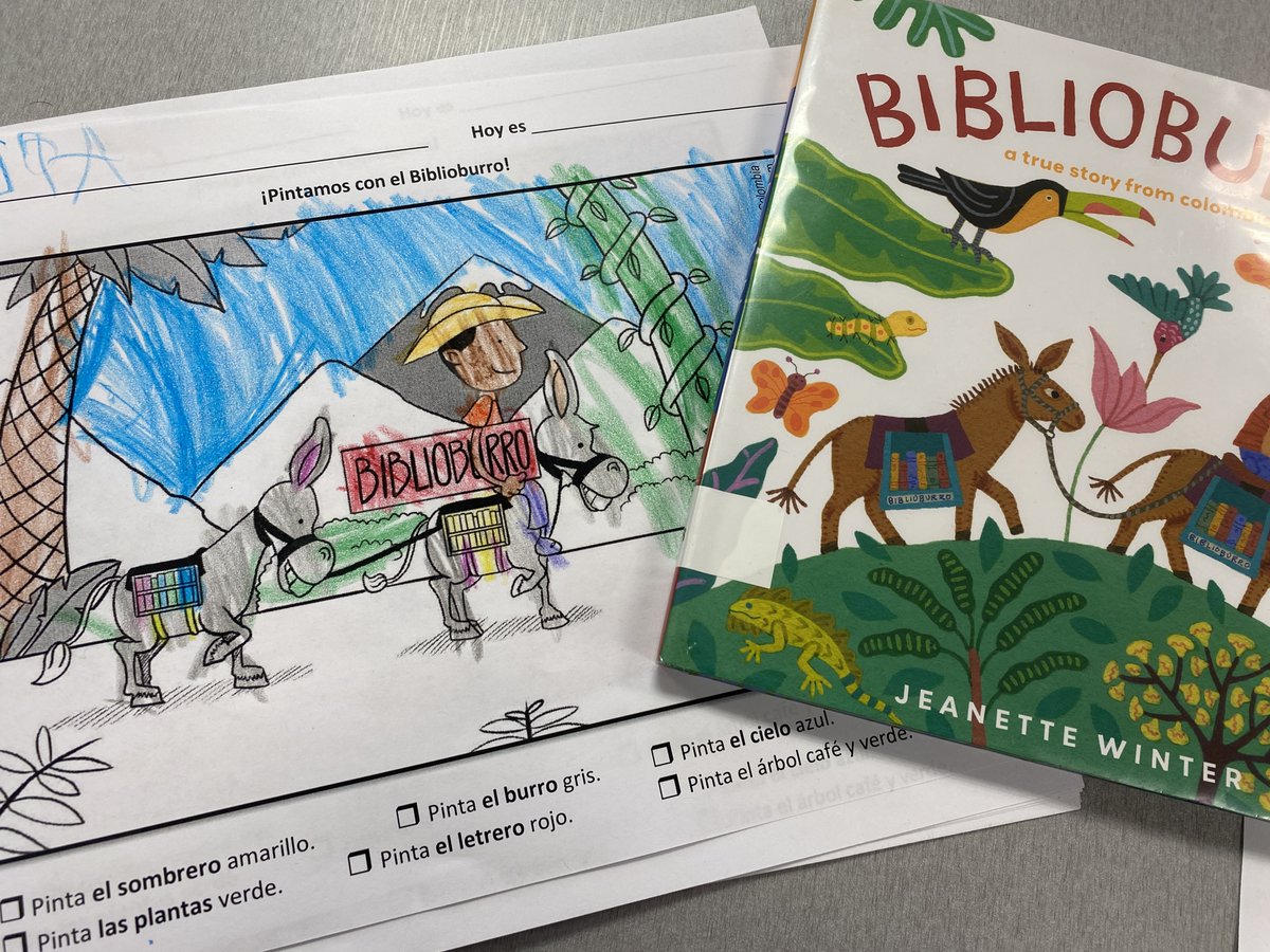MaryFordLibrary's tweet photo. Celebrating #NationalHispanicHeritageMonth! Estamos aprendiendo los nombres de los colores en español! Thank you @JeanetteWinter for telling the story of Luis Soriano and his #Biblioburro @VOCALCCSD @MaryFordPanther @CCSDConnects @ElementaryHart https://t.co/hKc0RRIFQW
