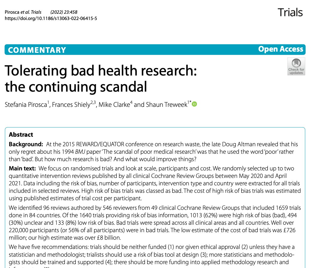 Should go without saying, methodology should be at the heart of good science but,

Scandal of medical research -> bit.ly/2W0GOrF

Methodology over metrics -> bit.ly/3M68SAU

Continuing scandal of bad health research bit.ly/3yfiUdm

#statstwitter