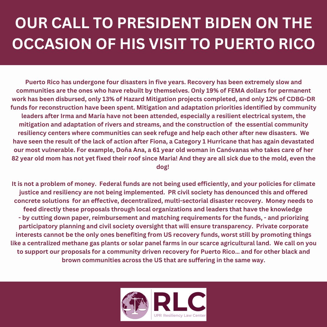 Our call to President Biden on the occasion of his visit to Puerto Rico