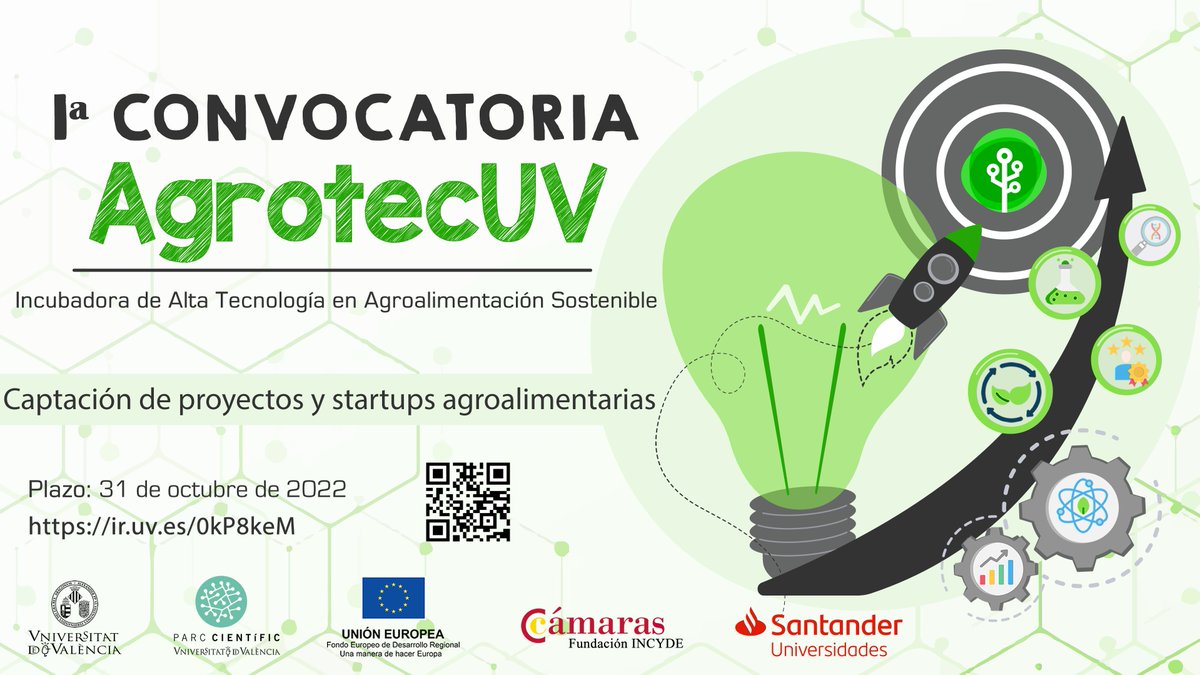 📢 <a href="/agrotecuv/">AgrotecUV</a> y <a href="/parccientificuv/">PCUV</a> abren la primera convocatoria 'AgrotecUV' para #startups relacionadas con el sector agroalimentario

Los 10 proyectos seleccionados recibirán una dotación económica de 2.000€ 💰

Encuentra toda la info e inscríbete 👉 uv.es/agrotecuv/es/n…