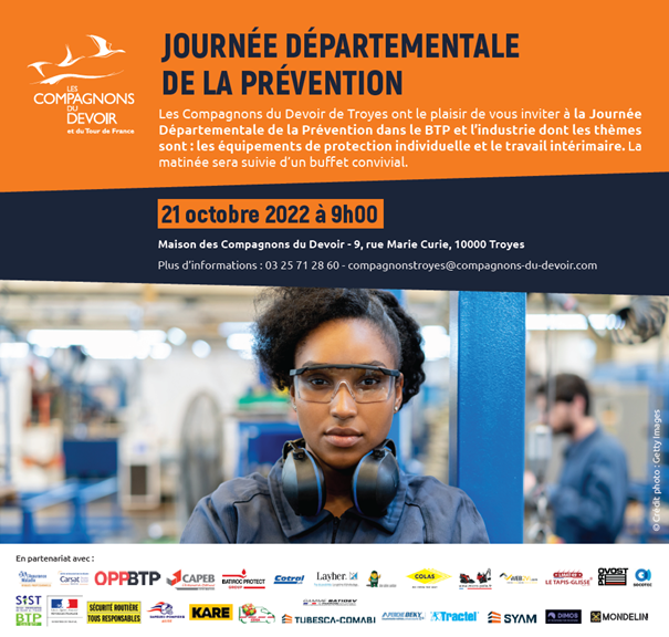 Web2vi's tweet photo. [ EVENEMENT ] 📢

Nous aurons une nouvelle fois le plaisir de participer à la Journée Départementale de la prévention des Compagnons du Devoir à Troyes.

👉 On vous donne donc rendez-vous le 21 octobre à partir de 9h.

Parce que la sécurité est l’affaire de tous ! 💪 https://t.co/SJT05GLIBV