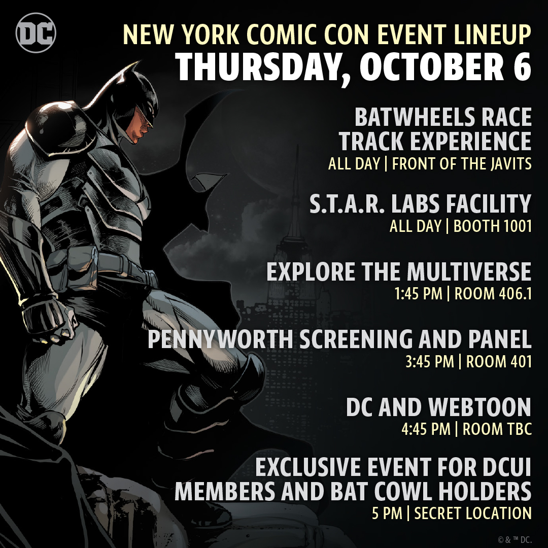 DCOfficial's tweet photo. The fun starts this Thursday and lasts all weekend long! Come see our panels and use the hashtag #DCatNYCC. https://t.co/SxfGi8eQ4D