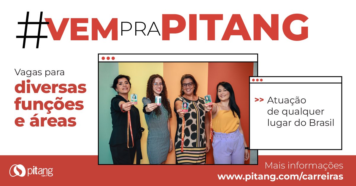 Toda semana disponibilizamos na nossa página de carreiras as vagas disponíveis para integrar o nosso time de #PessoasPitangueiras! 😉

Nosso time de Atração de Talentos está esperando a sua candidatura: jobs.quickin.io/pitang/jobs #VemPraPitang