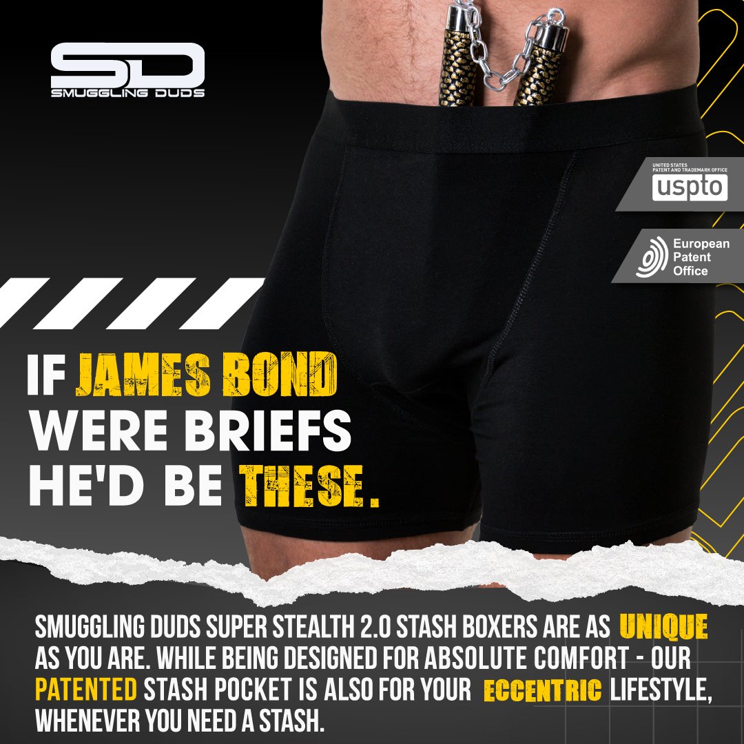 SmugglingDuds's tweet photo. Super Stealth 2.0 Smuggling Duds stash boxers with minimal branding, no logos on the waistband to stay under the radar in the most extreme of situations. The 2.0 version has our new bigger design patented stash pocket but on inside to secretly keep more of your valuables safe. https://t.co/VefsyvtW0l