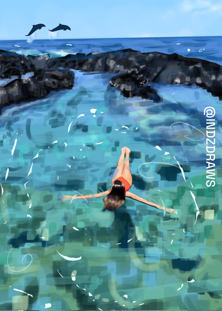 Good morning ☀️

My latest drawing of a girl swimming in tropical waters and sighting dolphins 🐬🫧

Follow me on IG and spread the love around 💕

🏝️ instagram.com/p/CjVdYtmvTsV/…

#IndigoArts