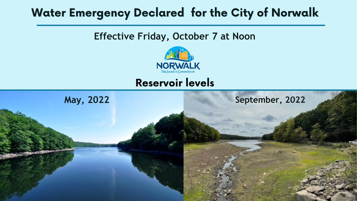 Today, <a href="/MayorRilling/">Mayor Harry Rilling</a>  announced that he is declaring a Water Emergency for the City of Norwalk, effective Friday, October 7, 2022, at noon, due to ongoing drought conditions. You can read the full press release at bit.ly/3Cztn5E #WaterEmergency #DroughtConditions