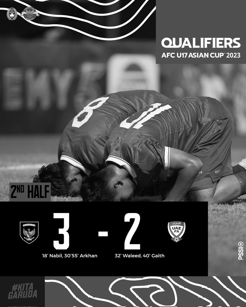 PSSI's tweet photo. Tim U17 sukses unggul atas Uni Emirat Arab dengan skor akhir 3-2.

Terus berkembang, Garuda Asia! 🦅

#KitaGaruda https://t.co/VYqaJurDFj