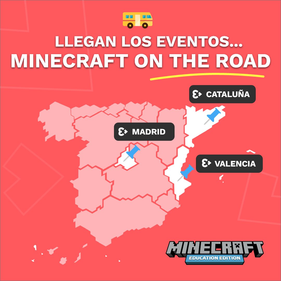 L3TCRAFT_EDU's tweet photo. ¿Te subes al 🚌 de #MinecraftEDU?

Presentamos una nueva iniciativa para este curso... ¡Los Minecraft on the Road! 😍

Eventos educativos en diferentes regiones españolas, sin coste y presenciales 👏

⏳Pronto anunciaremos la primera parada... https://t.co/RY9TotBwn3 https://t.co/YNDsKST15c
