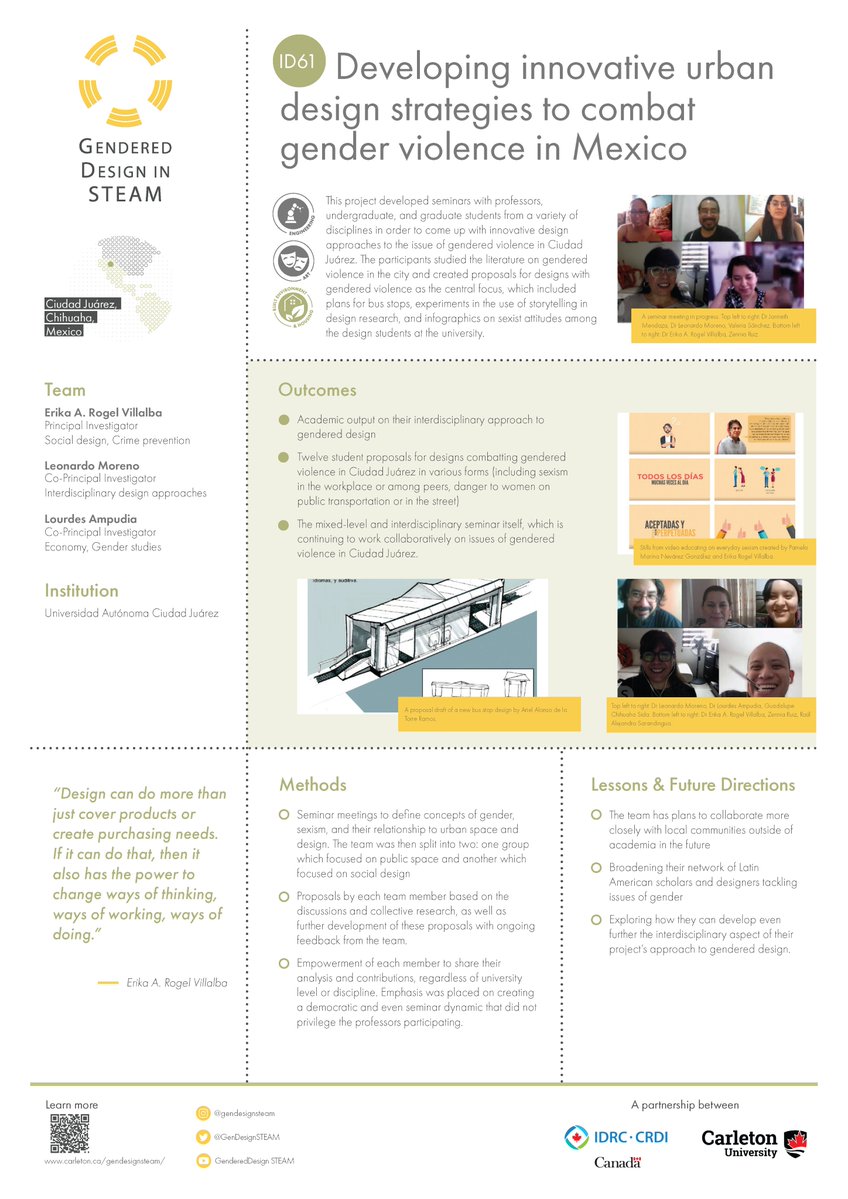 Gendered Design in STEAM (@gendesignsteam) on Twitter photo GDS awarded project, coordinated & managed by <a href="/Carleton_U/">Carleton University</a> <a href="/CarletonEngDesg/">Carleton Engineering and Design</a> <a href="/CU_FASS/">Carleton's Faculty of Arts and Social Sciences</a>, funded by <a href="/IDRC_CRDI/">IDRC | CRDI</a>. Project ID61 from @UACJOFICIAL lead by PI Erika Rogel Villalba & Co-PI Leonardo Moreno & Lourdes Ampudia #GDS #STEAM #genderdesign Learn more carleton.ca/gendesignsteam… GDS awarded project, coordinated & managed by <a href="/Carleton_U/">Carleton University</a> <a href="/CarletonEngDesg/">Carleton Engineering and Design</a> <a href="/CU_FASS/">Carleton's Faculty of Arts and Social Sciences</a>, funded by <a href="/IDRC_CRDI/">IDRC | CRDI</a>. Project ID61 from @UACJOFICIAL lead by PI Erika Rogel Villalba & Co-PI Leonardo Moreno & Lourdes Ampudia #GDS #STEAM #genderdesign Learn more carleton.ca/gendesignsteam…