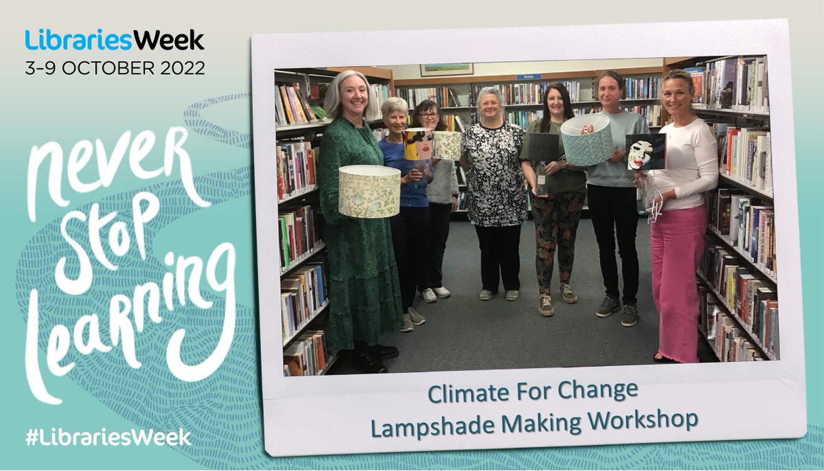 salibraries's tweet photo. For #LibrariesWeek, these talented ladies created their own lampshades. They learned how to repurpose fabric to create beautiful new lampshades. These workshops have raised awareness of libraries, #climateforchange, and learning new skills. https://t.co/6KlDmZULTD