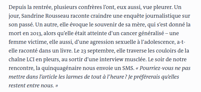 EugenieBastie's tweet photo. Dieu sait que je ne suis pas d'accord avec Sandrine Rousseau mais mettre cette confidence par texto dans son portrait dans le monde, c'est juste dégueulasse . https://t.co/nz9HSjYhtl https://t.co/aozbdaVWTo