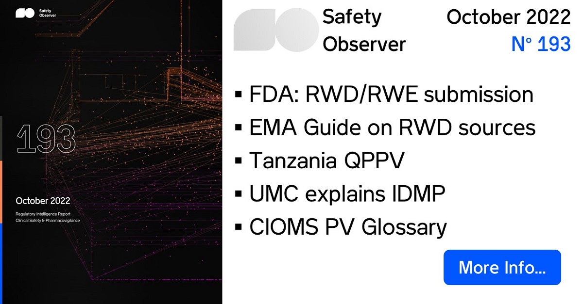 SafetyObserver's tweet image. New FDA final guidance on RWD/RWE submissions...
Check out our latest #Pharmacovigilance Regulatory Intelligence Report !
Read the Highlights and sign up for free alerts on our new website... bit.ly/3t4l5Pc