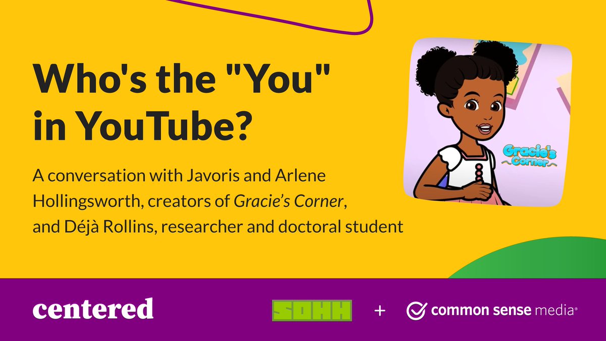 It's a bop! Centered episode 2: Who is the “You” in YouTube? Black culture and representation in kids' videos - w/ <a href="/Gracies_Corner/">Gracie's Corner TV</a> &amp; <a href="/DRollins_/">PhD Loading | Déjà Rollins</a> 
youtu.be/_wtUEJK5ElM