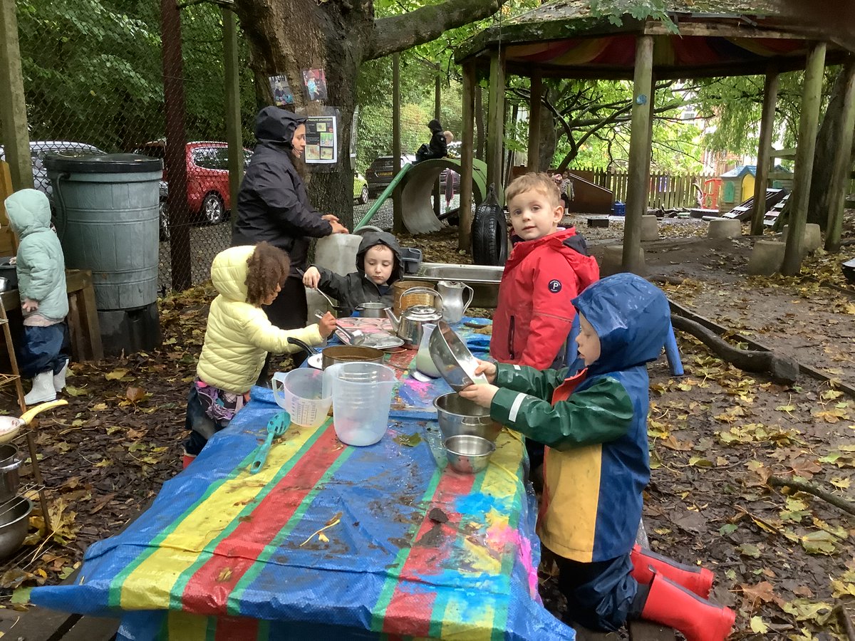 Nursery made the most of the rainy morning by heading outside to play in the rain. Lots of colour mixing fun and jumping in puddles joy was had. The rain also prompted lots of interesting questions and conversations with the children. <a href="/BrookburnP/">Brookburn Primary</a>