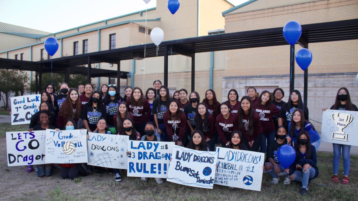 Congratulations to the 7th grade Lady Dragons for winning the blue zone SAISD middle school volleyball tournament.  Thank you to the Highlands volleyball team and drum line for supporting our 7th and 8th grade teams as they wrap up their volleyball season this week.