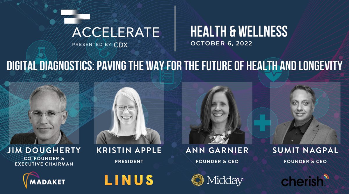 DX_Mag's tweet photo. Join us at #CDXAccelerate: Health + Wellness in Boston for a day full of panels including 'Digital Diagnostics: Paving the Way for the Future of Health and Longevity' with experts from @MadaketHealth, @LinusGroup, @MiddayHealth and @WeCherishHealth. 

RSVP:https://t.co/Yy2qWFDdkx https://t.co/5AWkLb1XQg