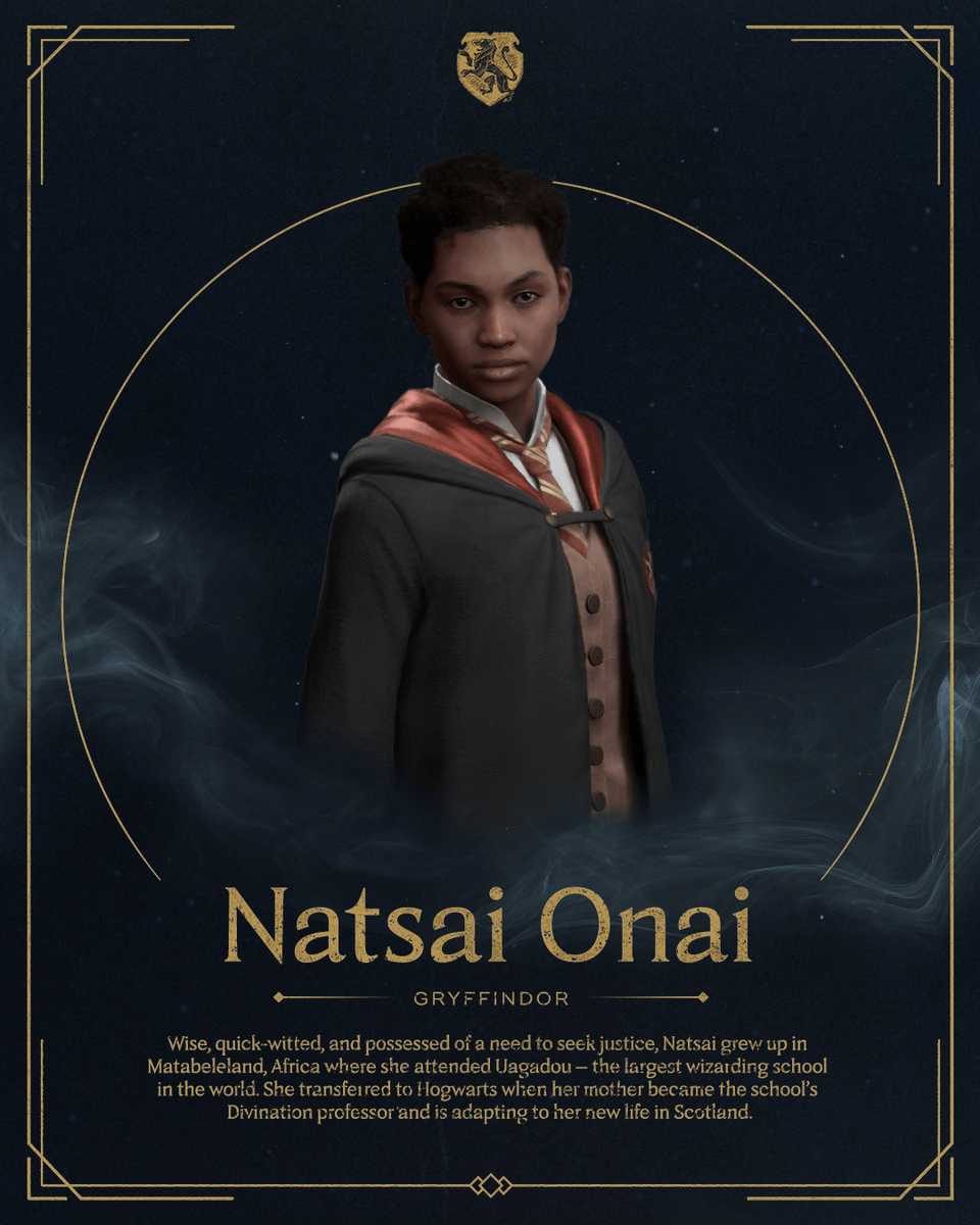 HogwartsLegacy's tweet photo. From Uagadou to Hogwarts, Natsai is a new face in Gryffindor. #HogwartsLegacy https://t.co/hVSO5OSsLe