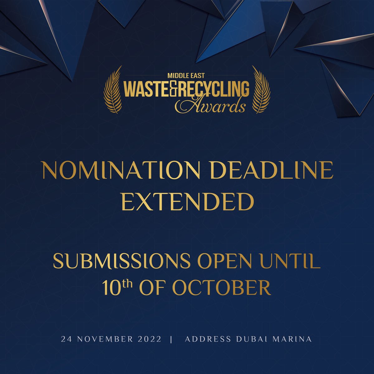 You asked for time to submit your nomination for #MEWAR awards, we are extending the nomination deadline till October 10th at 11:59 pm.

Hurry up, and nominate now: bit.ly/3B2mZ6D

#mewar2022 #wastemanagement #award #success #entrepreneurs #environmental #recycling