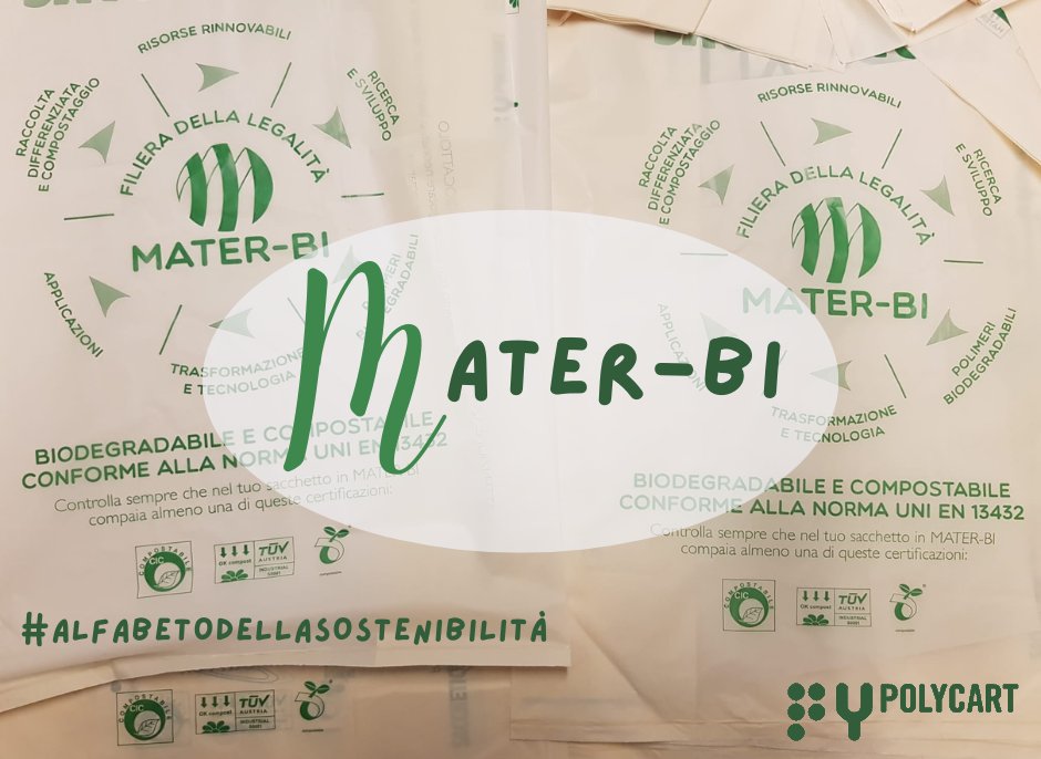 📖 #AlfabetoDellaSostenibilità by #Polycart
🌽 M come #MaterBi: versatile bioplastica sviluppata da <a href="/Novamont/">Novamont</a>, utilizzabile per la creazione di prodotti destinati al foodservice, all’agricoltura o alla creazione di shopper come i sacchetti realizzati da Polycart.   
#IOPENSOBIO💚