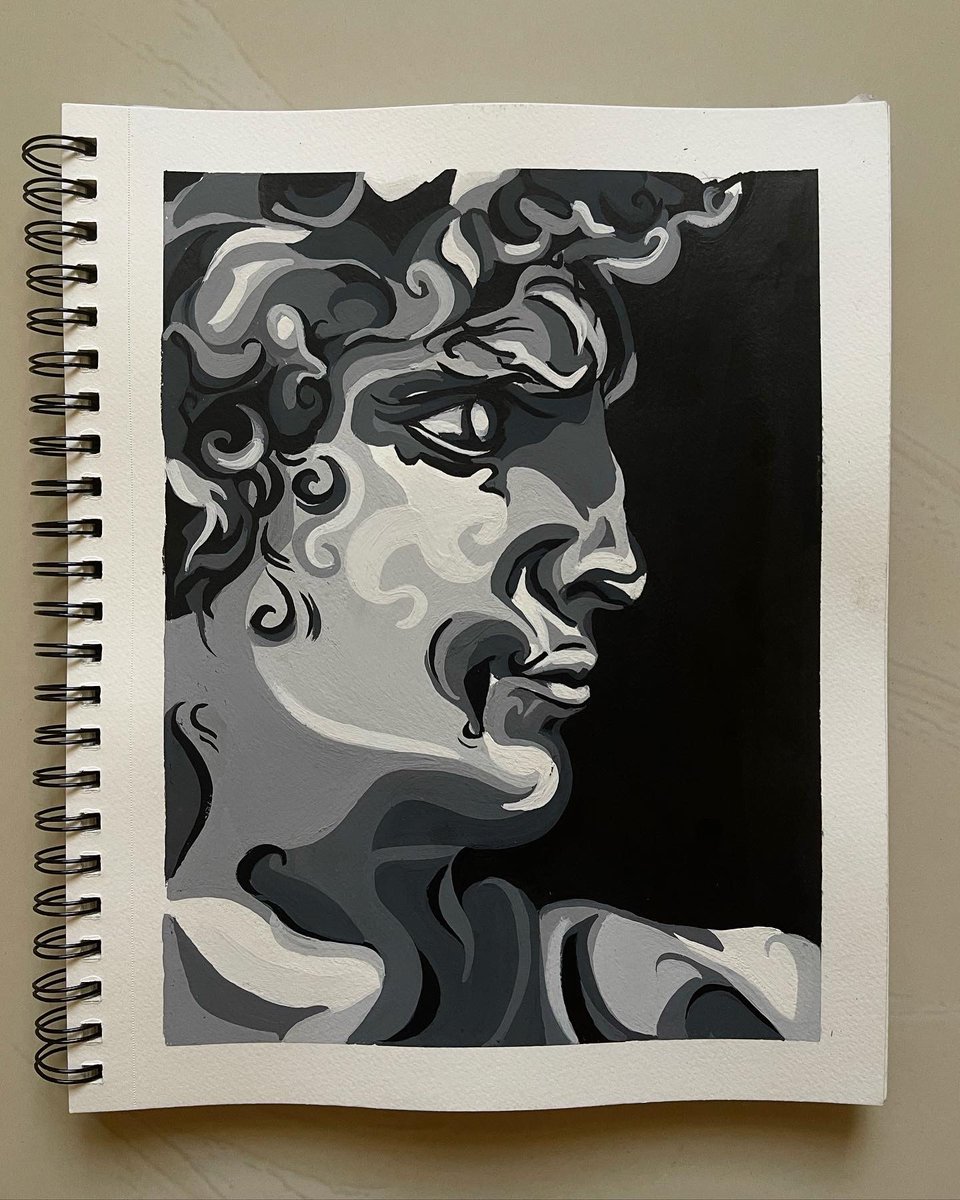 daisyabbott_'s tweet photo. David statue, gouache on paper 🖤 https://t.co/eyyLWBkKny