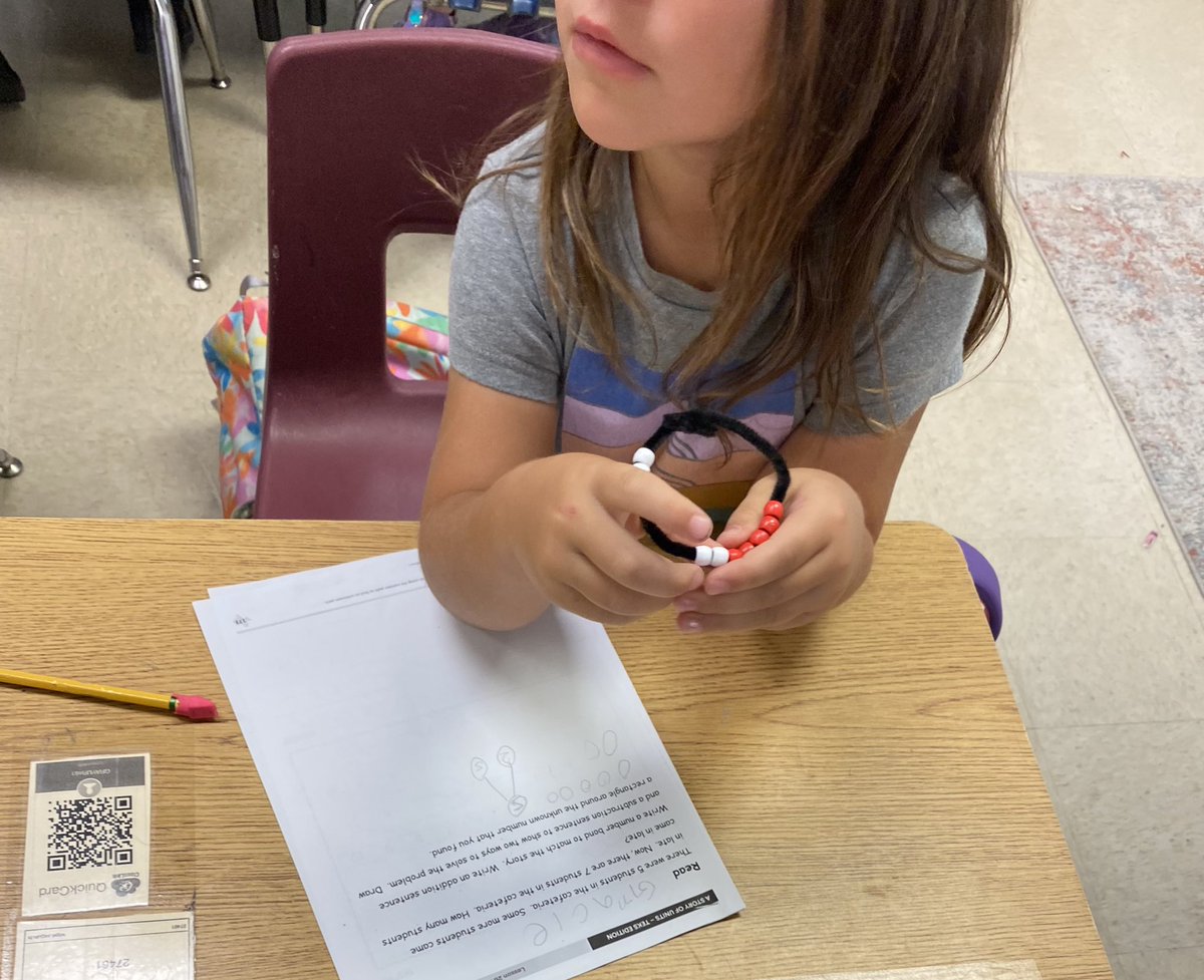 VogelESISD's tweet photo. 1st grade using their rekenrek bracelet to solve! https://t.co/mej4T8Pejc
