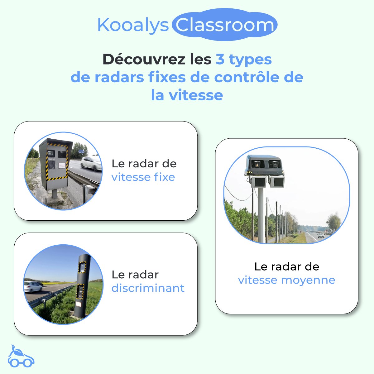 Saviez-vous qu'il existe différents types de radars ? 🤔

Nous vous expliquons la différence entre les trois radars fixes de contrôle de vitesse ⬇️

bit.ly/3ykKKVr

#radar #mobilité #sécuritéroutière #KooalysClassroom