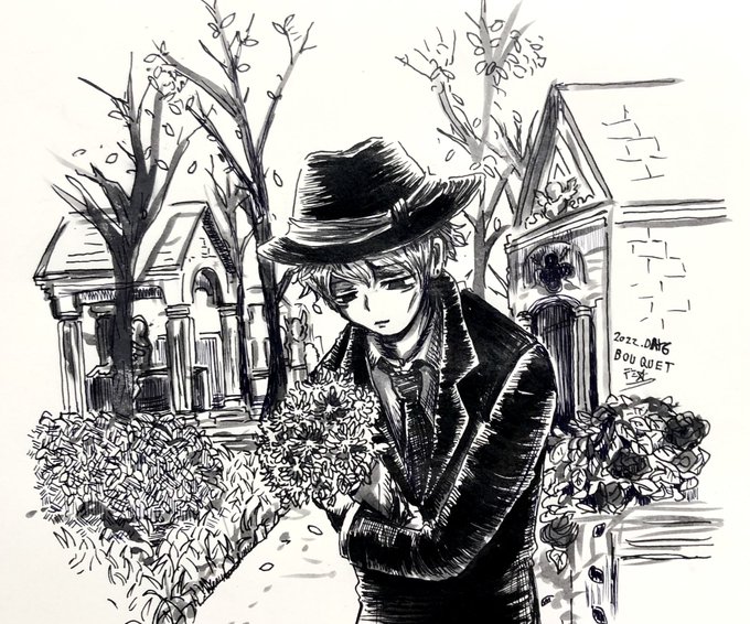#inktober #inktober2022 
#オルフェさんと綴るペン画の旅

DAY 6.BOUQUET.
花束。

寂しい季節も君に花が寄り添ってくれますように。 