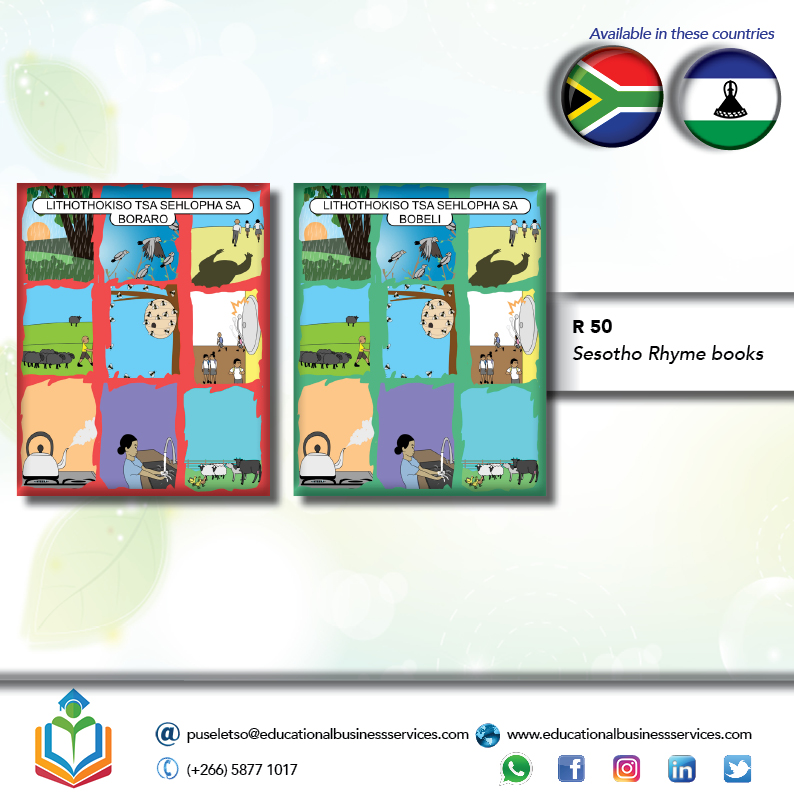 The EBS Sesotho rhyme books are suitable for 5 to 8 year-olds and are approved for use in schools by the Ministry of Education and Training Lesotho ( 2020).

#SesothoRhymes #Rhymes #EarlyChildhoodDevelopment #Lesotho