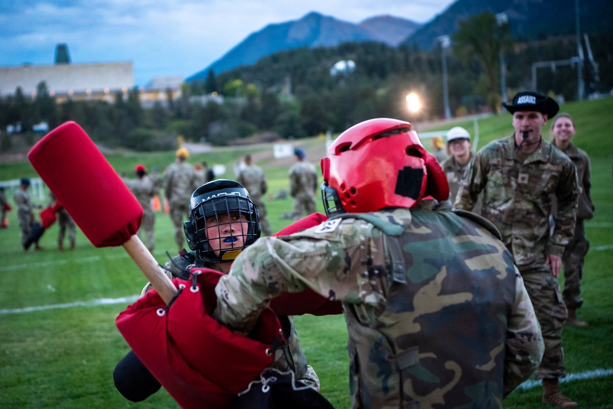 af_academy's tweet photo. Commandant's Training Day is on! 
Last night squadrons faced off on the field. Today cadets will use military skills and experience they've been developing in an exercise based on real-world threats.  
Another way we're instilling #warriorethos in future #leadersofcharacter. https://t.co/1OT5IdyrRr