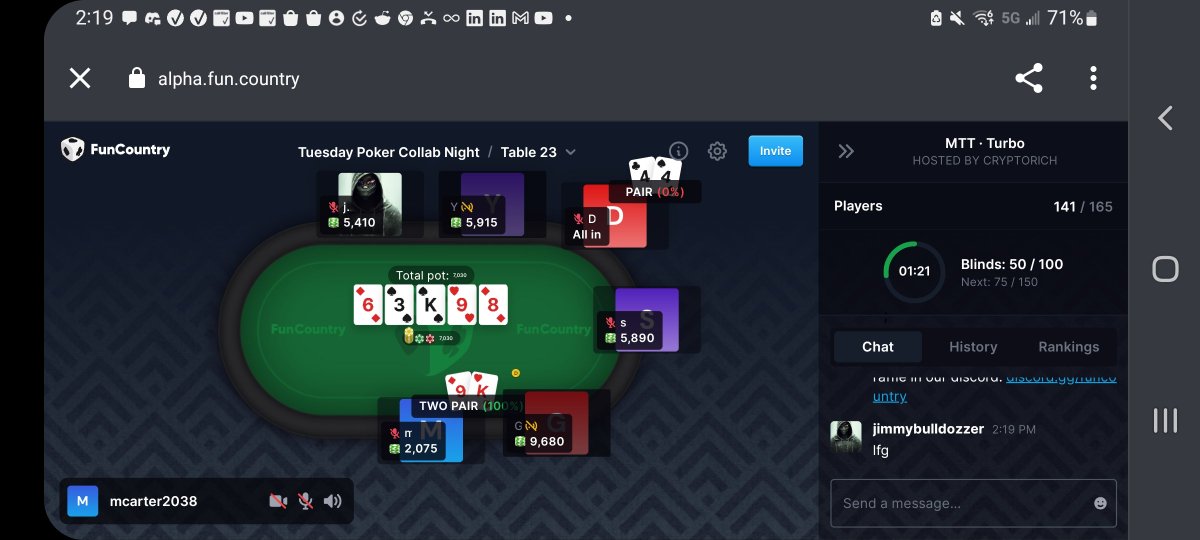 Mcarter2038's tweet photo. @funcountry_ 
#funcountry poker!! Heres a screenshot of me knocking out a player yesterday. Good times! https://t.co/T4zo0A0XFF