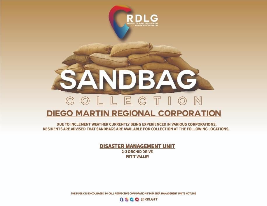 ttgovcomms's tweet photo. Sandbags are now available for residents of flood prone areas nationwide. 

Please take note of the locations designated for your nearest Regional Corporation. https://t.co/j16877AMJh