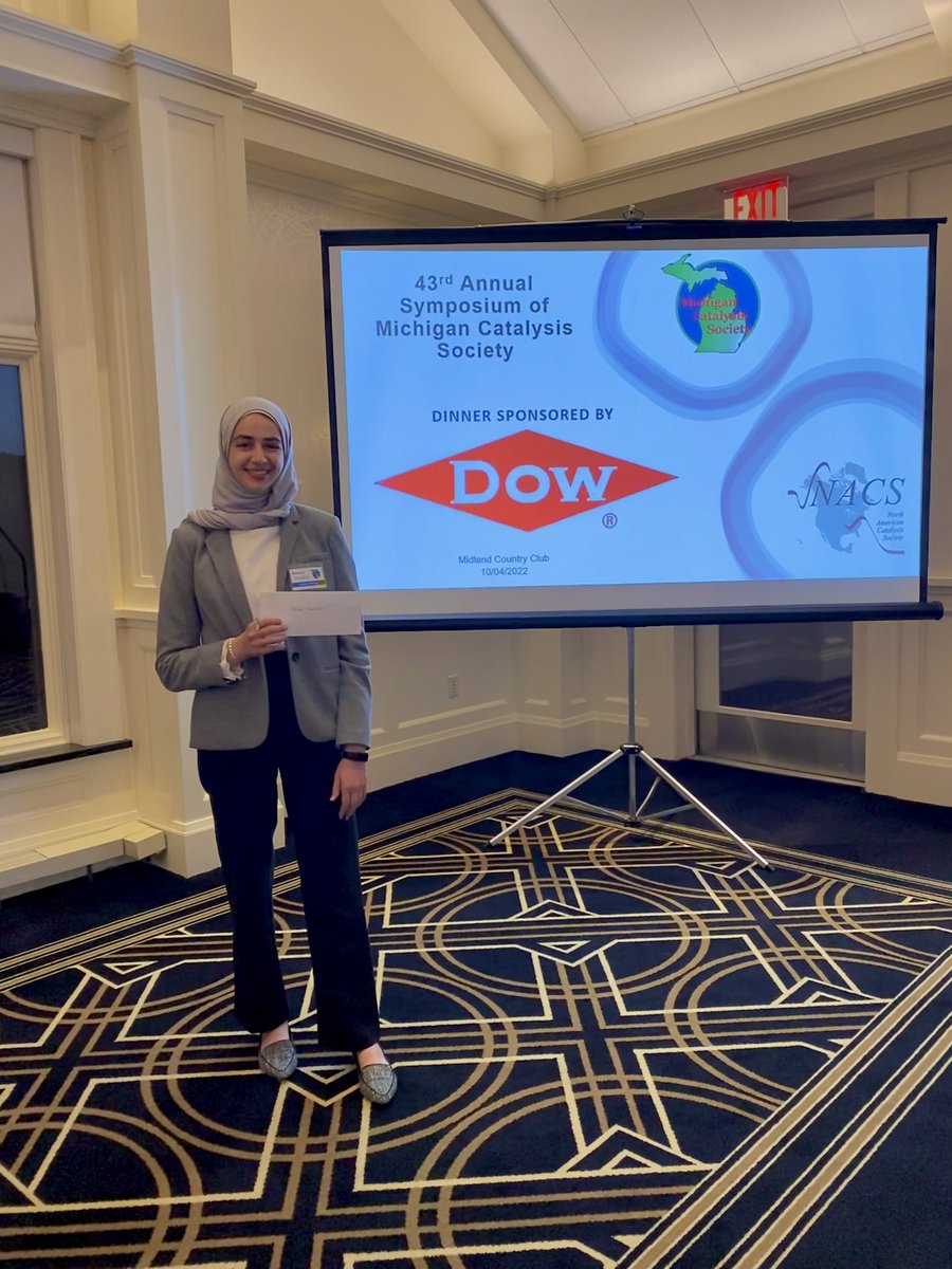 Congrats to Rachel, Rawan, James, and Aarti on great talks yesterday at the Michigan Catalysis Society Symposium in Midland, MI 👏 Special congrats to Rawan on receiving the Outstanding Student Presentation Award!