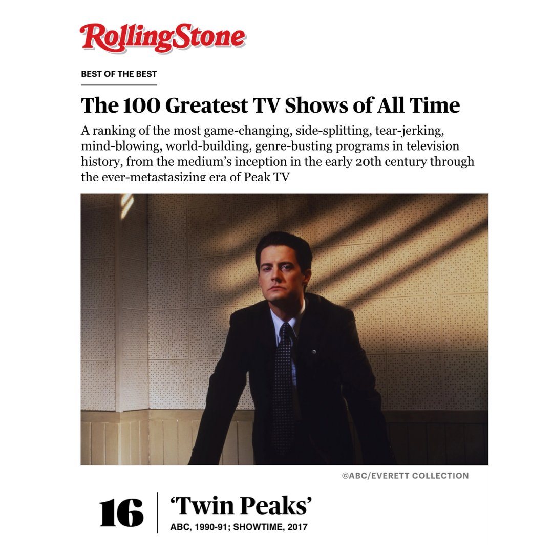 Kyle_MacLachlan's tweet photo. Not too bad being in the Top 20. Thank you for including #TwinPeaks, @RollingStone! And of course, thank you to the fans for your enduring support. ☕️⛰❤️
https://t.co/ahGX2RM8nL https://t.co/pZM0o0ar4B