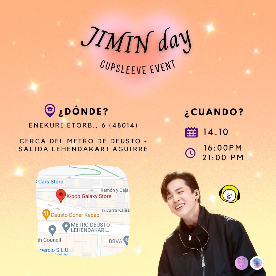 BTS_PaisVasco's tweet photo. ✦ JIMIN DAY 🐣🎂 CUP SLEEVE EVENT ✦

¡Ven a celebrar el cumpleaños de Jimin junto a ARMY! 🌙✨

🗓️ Viernes, 14 de octubre

🕐 16:00 PM - 21:00 PM

📍 @kpopgalaxystore

• Toda la información en las imágenes• 

#BTS #JIMIN #JIMINEVENT #HAPPYJIMINDAY #JIMINDAY #PARKJIMIN https://t.co/BkEHiZIreK