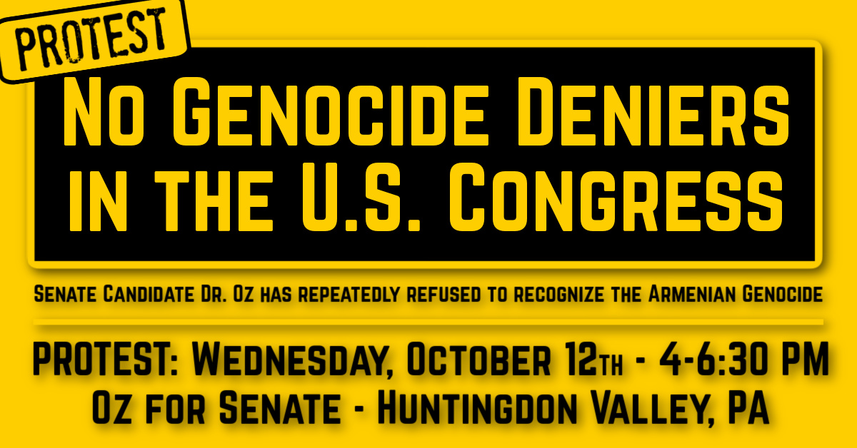 ANCA_DC's tweet photo. PROTEST: No Genocide Deniers in Congress

#StopOz | Oz for Senate | Wed Oct 12 | 4-6:30 PM

DETAILS: https://t.co/gDfUWJdmcw https://t.co/KkYH1fZUXK