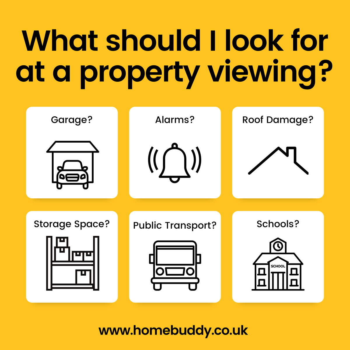 What do you need to look for when viewing a property? 

Buying a house is a big deal and you need to make sure the property is right for you. 

Use our property viewing checklist to make it easier to remember what to ask for:
homebuddy.co.uk/news/property-…