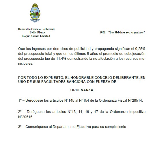 TuryBarrionuevo's tweet photo. Presentamos el proyecto para derogar la tasa Derecho de propaganda y publicidad Creemos que la forma de salir es bajando la carga impositiva a la ciudadanía y eficientizar el estado para bajar los gastos. #NadaEsGratis
@jlespert @rlopezmurphy @RU_PBA @AvanzaLibertad_ @rupba_bahia https://t.co/MznE2k5hOg