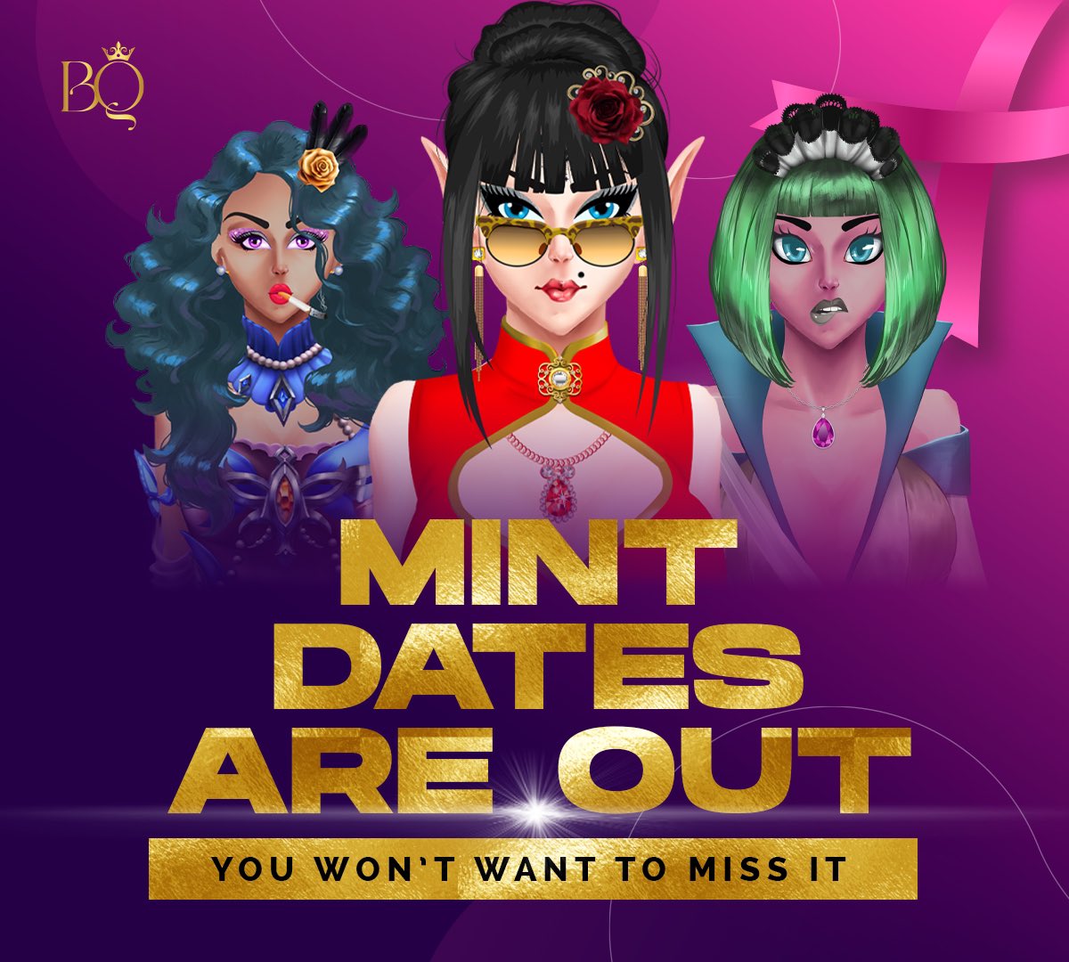 🔥 𝗠𝗜𝗡𝗧 𝗔𝗡𝗡𝗢𝗨𝗡𝗖𝗘𝗠𝗘𝗡𝗧 🔥

It is official, BQ fam. The #mint has arrived.

 🚀**MINT DATES ARE OUT**🚀

WL: October 10th, 2pm UTC - 8:00pm UTC 🥂🍾
Wl price : **0.012**

Public: October 11th, 2pm UTC 
Public price: **0.015**

#NFTs #NFTGiveaways #WLGiveaway