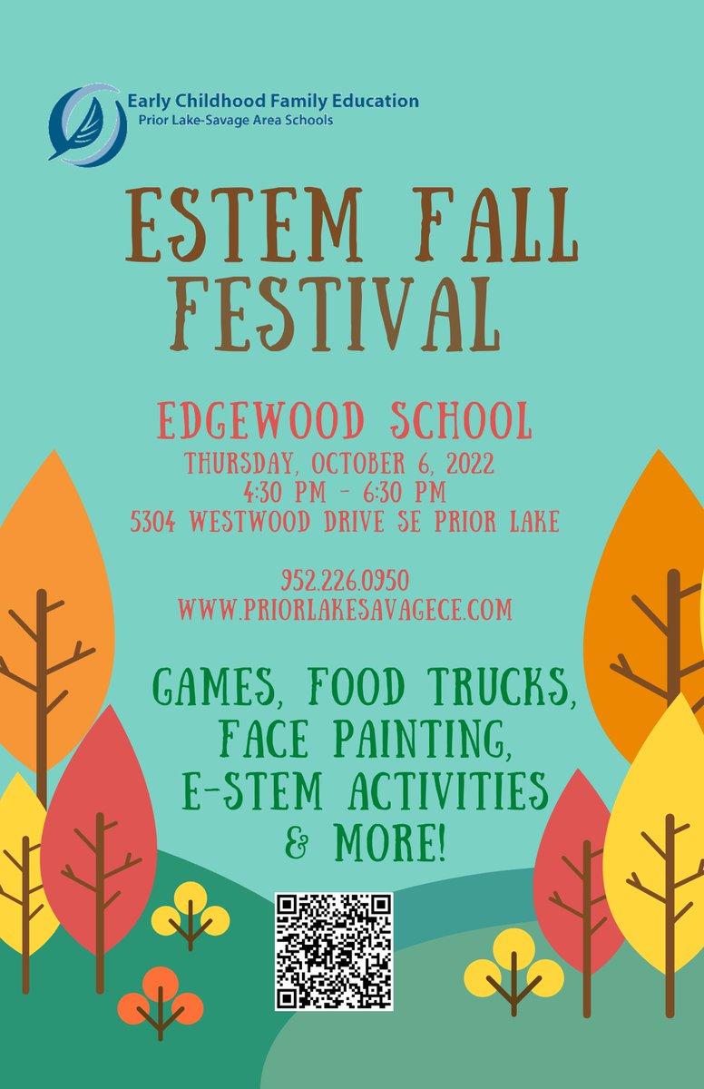ECFE_PLSAS's tweet photo. Reminder tomorrow night, Thursday, 10/6/2022 we are having our ESTEM Fall Festival which is open to all at Edgewood School from 4:30-6:30pm. There will be activities, games, face painting and food trucks. https://t.co/08DMbTYt1U