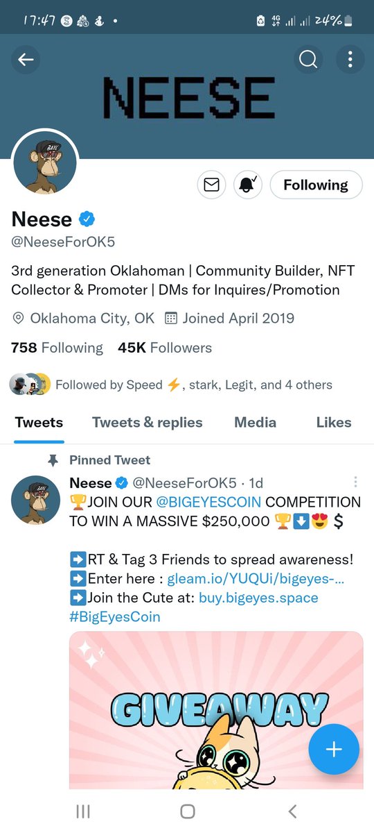 KeananLucas1's tweet photo. @NeeseForOK5 0x55900C7878Df63Cc22F8abbCA31C6feC2F74dcB8 https://t.co/XrJ2xGLrJW