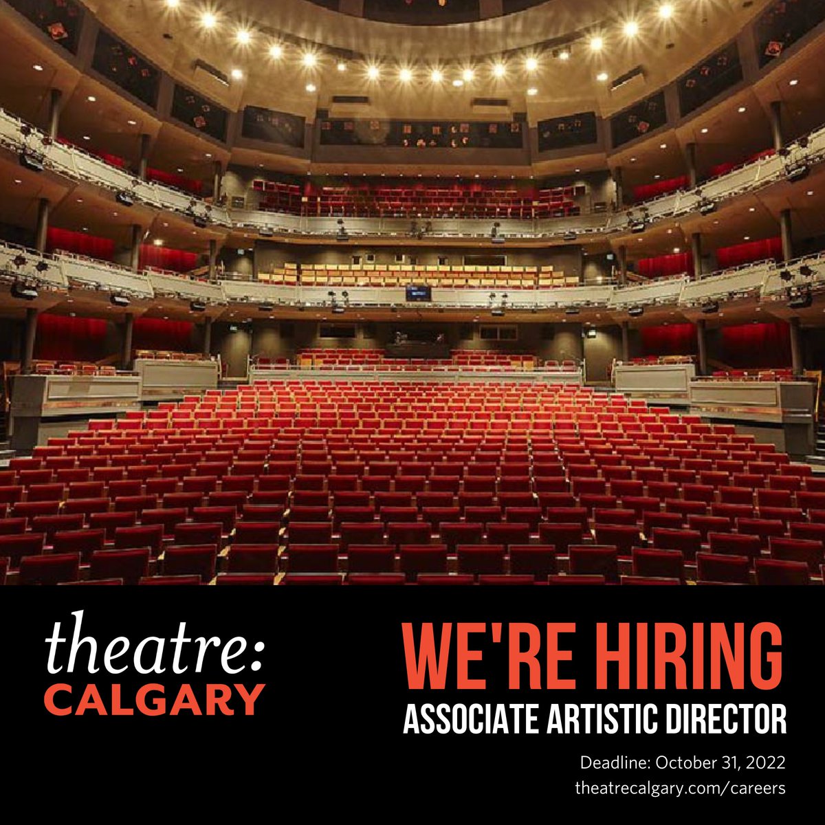 TheatreCalgary's tweet photo. WE ARE HIRING! π£
Theatre Calgary is hiring an Associate Artistic Director π¨
To learn more, please visit https://t.co/dkbQfntg32
#yycjobs #yychiring #calgaryjobs #calgaryhiring #calgaryopportunities #yycopportunities #yycarts #yyc https://t.co/WKJZQ4mbDE