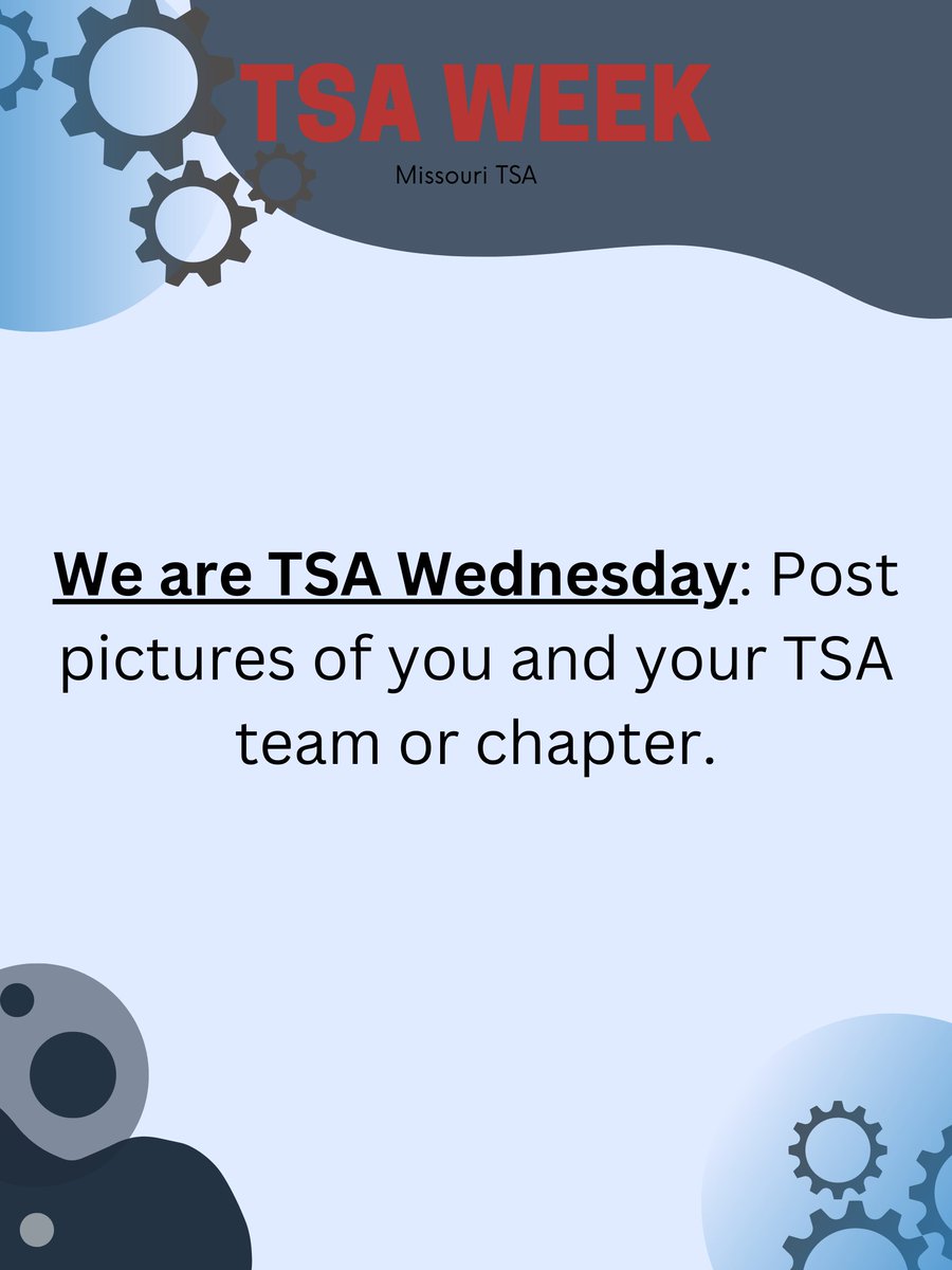 IT'S WE ARE TSA WEDNESDAY! Post pictures of you and your team or chapter. Don't forget to tag Missouri TSA!