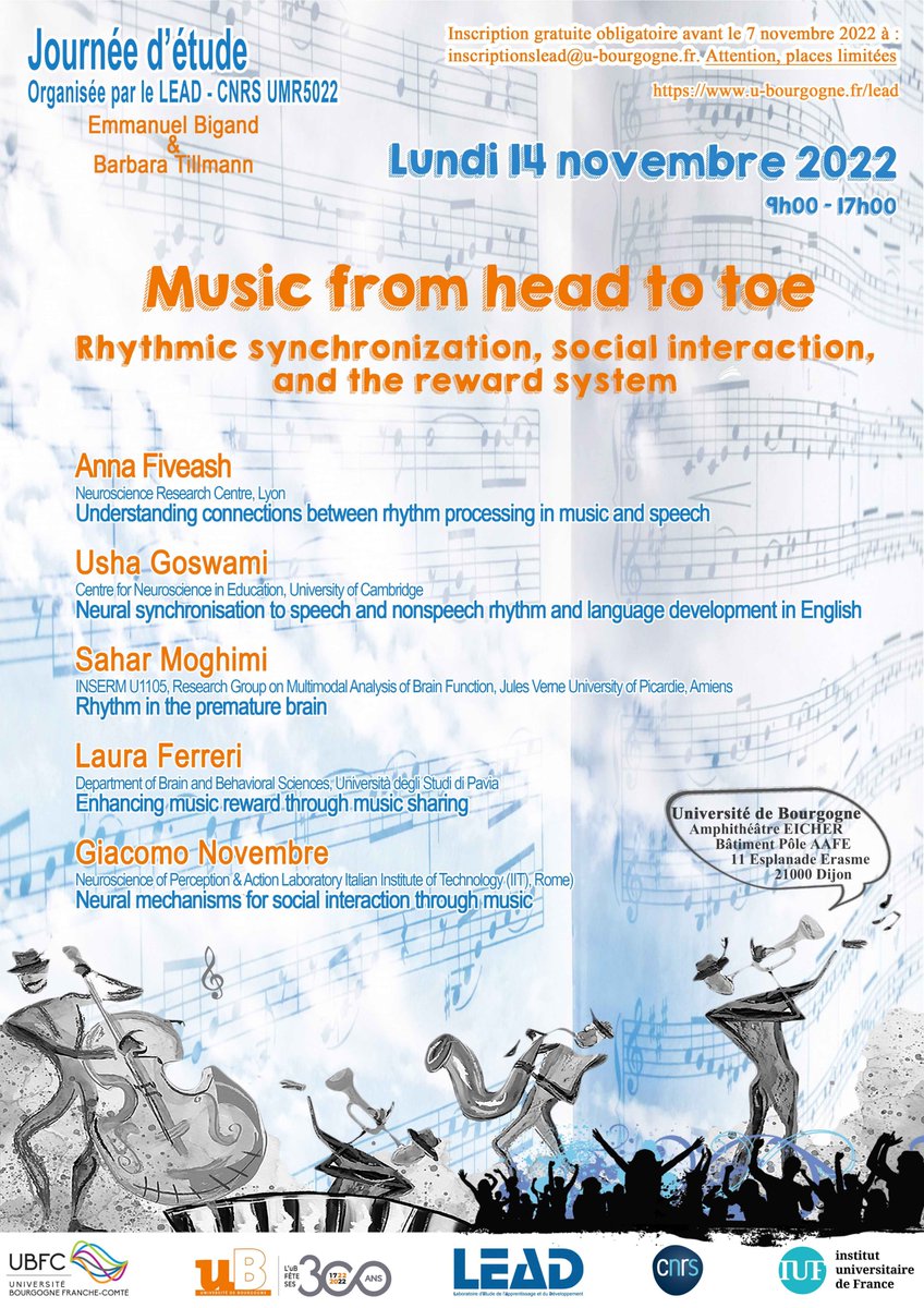 Really looking forward to this workshop organised by @btill_lyon and Emmanuel Bigand in Dijon in November - please sign up if you're around and interested! #musicscience