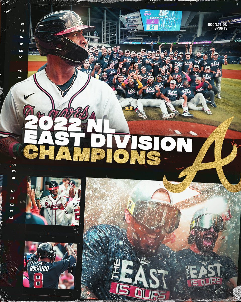 RocNationSports's tweet photo. 🗣EDDIE 🗣 EDDIE 🗣 EDDIE

@EddieRosario09 &amp; the @Braves are NL East Champs for the fifth straight year! #CLINCHED #ForTheA https://t.co/kX0pmhEq3l