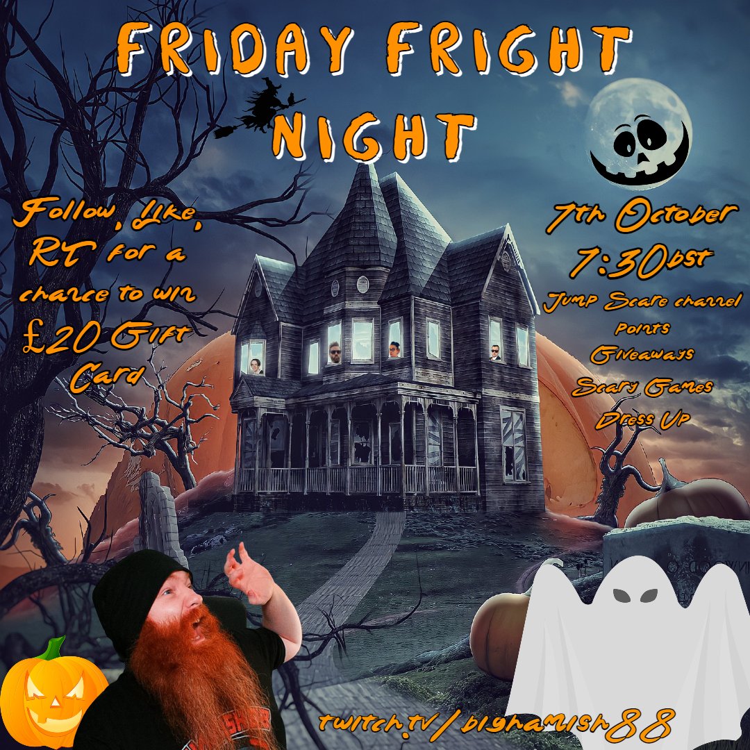 This Friday come scare the s**t out of me for the 1st Fright Night of the month. To kick things off I am giving away a £20 (xbox, PS or Steam)Gift Card by:

Following, Liking, Retweeting this post. Will draw the winner during the live stream along with more giveaways. 

#Giveaway