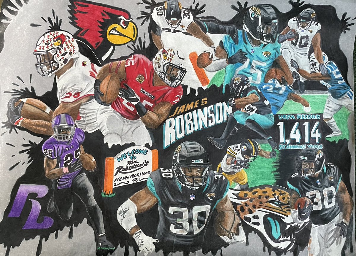 juskiewicz32's tweet photo. Hey @Robinson_jamess reaching out to you again in hopes you will see this.. any chance of an early Christmas present and you would swap a game jersey for some original art?? All hand drawn on 18x24 paper over 75 hrs in it. U r 1 of my ❤️ @Jaguars .. I hope you see this https://t.co/BTtnX2iKNp