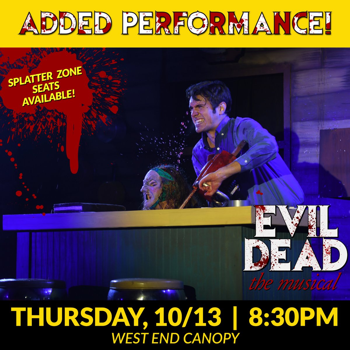 PMTMusicals's tweet photo. DEADITES! Another performance for EVIL DEAD THE MUSICAL has been added! 💀
Don’t miss your chance to get splatter zone seats! 🩸🩸
https://t.co/KjB2LSpkBR
#PMTEvilDead #EvilDeadTheMusical #WestEnd #SplatterZone https://t.co/xJSEezsP5I