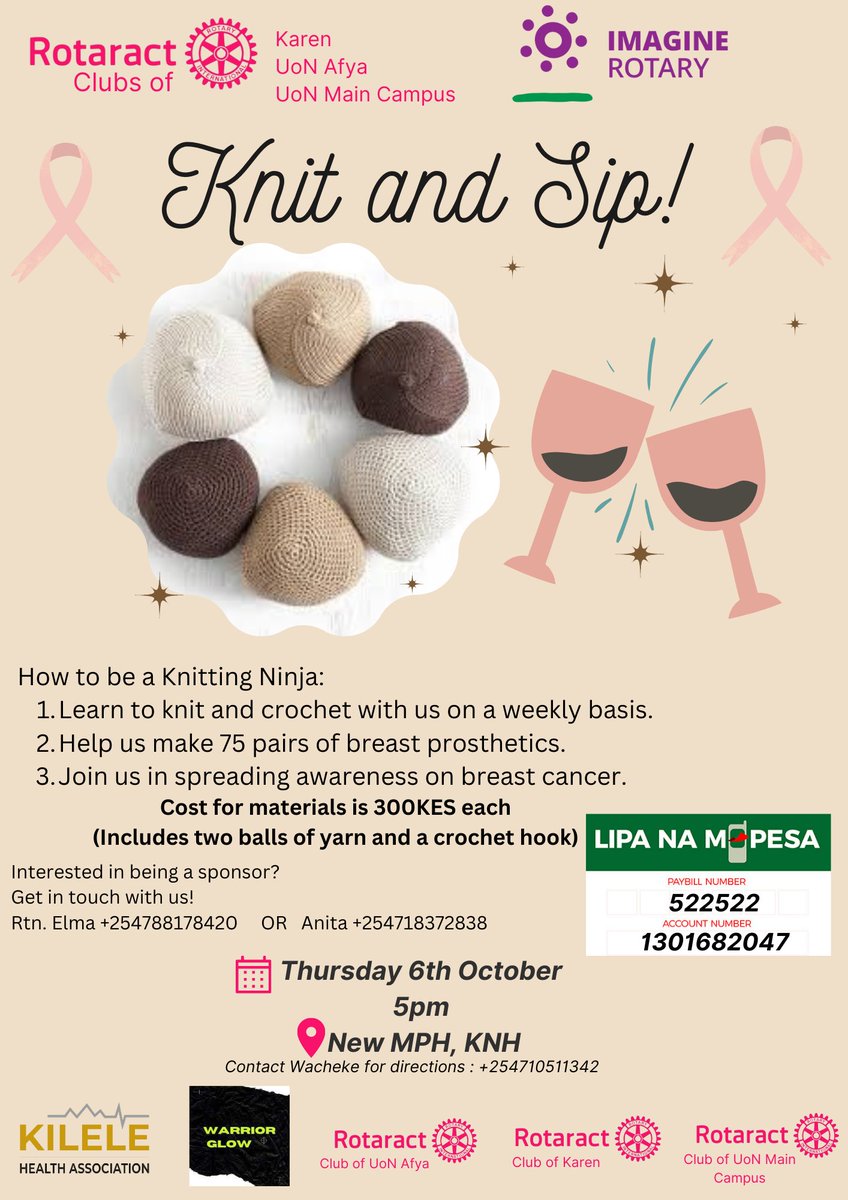 RotaractAfya's tweet photo. Join us tomorrow in KNH at 5pm, as we make breast prosthetics for cancer survivors. New to knitting ninjas? Come train with us by registering with the link below:
https://t.co/UwMSmdGJgm https://t.co/1XpZXv723O